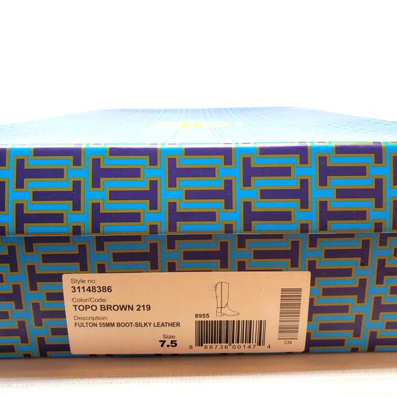 Tory Burch Fulton 55MM Heeled Boot Silky Leather Topo Brown 31148386 Size 7.5 - Picture 12 of 12